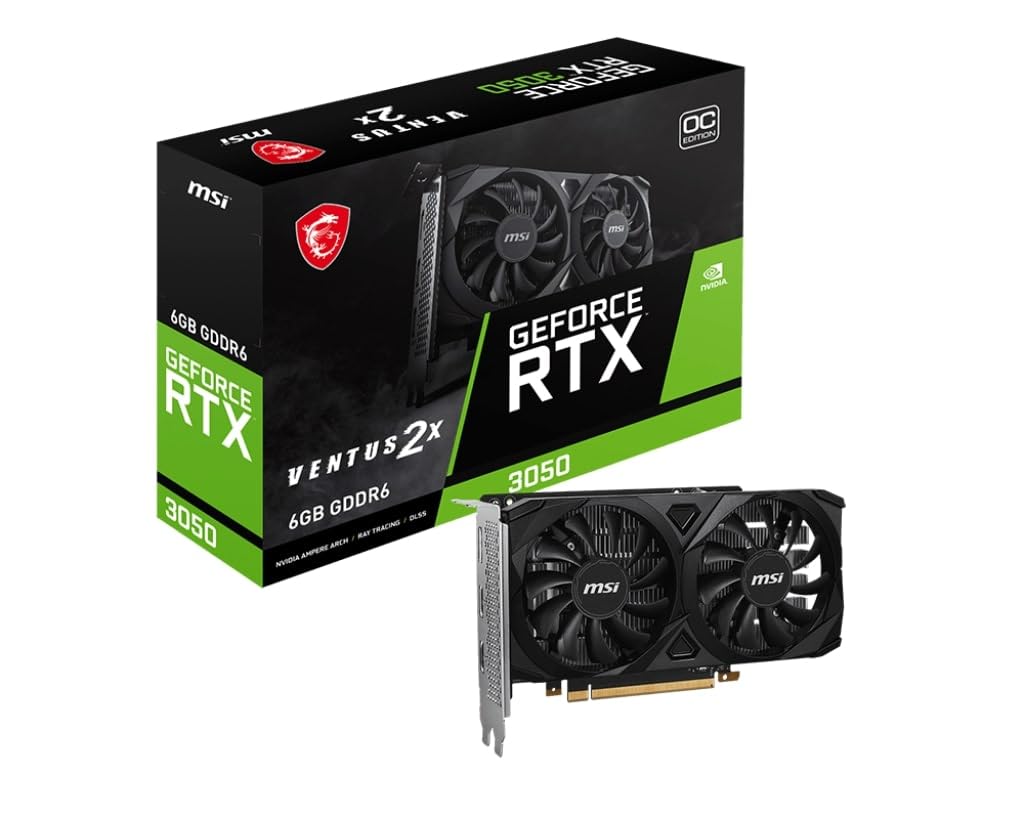 MSI GeForce RTX 3050 Ventus 2X 6G OC GDDR6 Graphic Card, RTX-3050-Ventus-2X-6G-OC